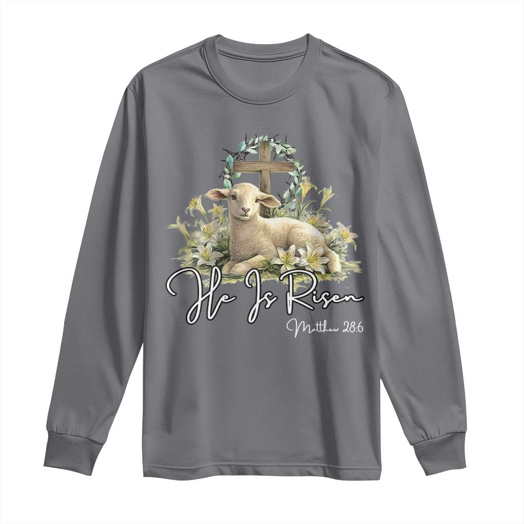 He Is Risen Long Sleeve Shirt Christian Religious Easter Day Bible Verse Sheep TS11 Charcoal Print Your Wear