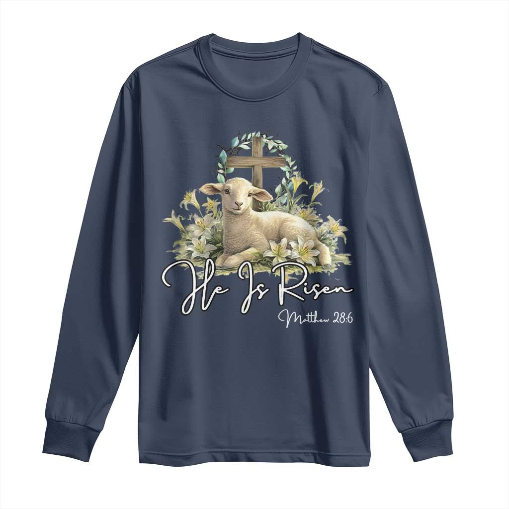 He Is Risen Long Sleeve Shirt Christian Religious Easter Day Bible Verse Sheep TS11 Navy Print Your Wear