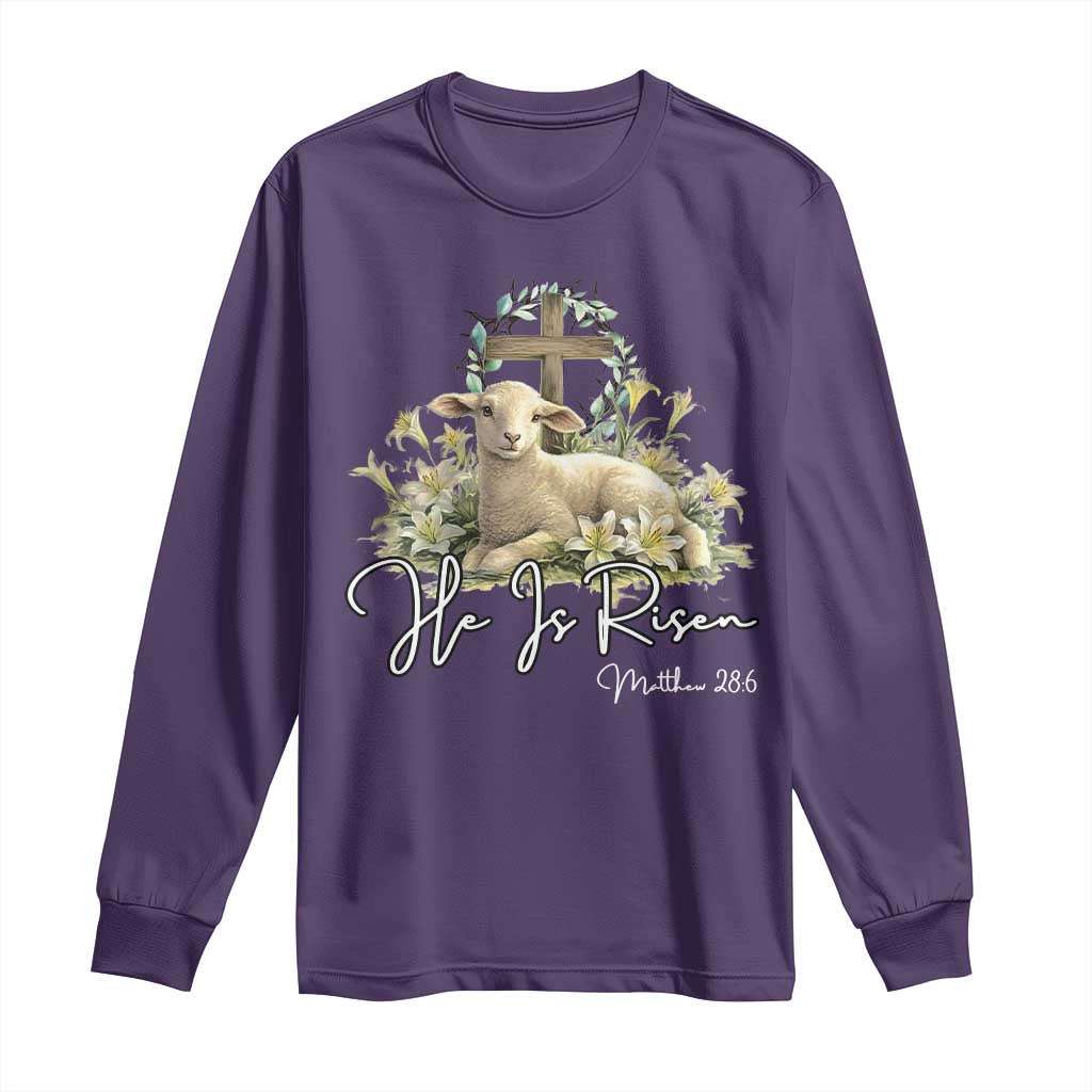 He Is Risen Long Sleeve Shirt Christian Religious Easter Day Bible Verse Sheep TS11 Purple Print Your Wear