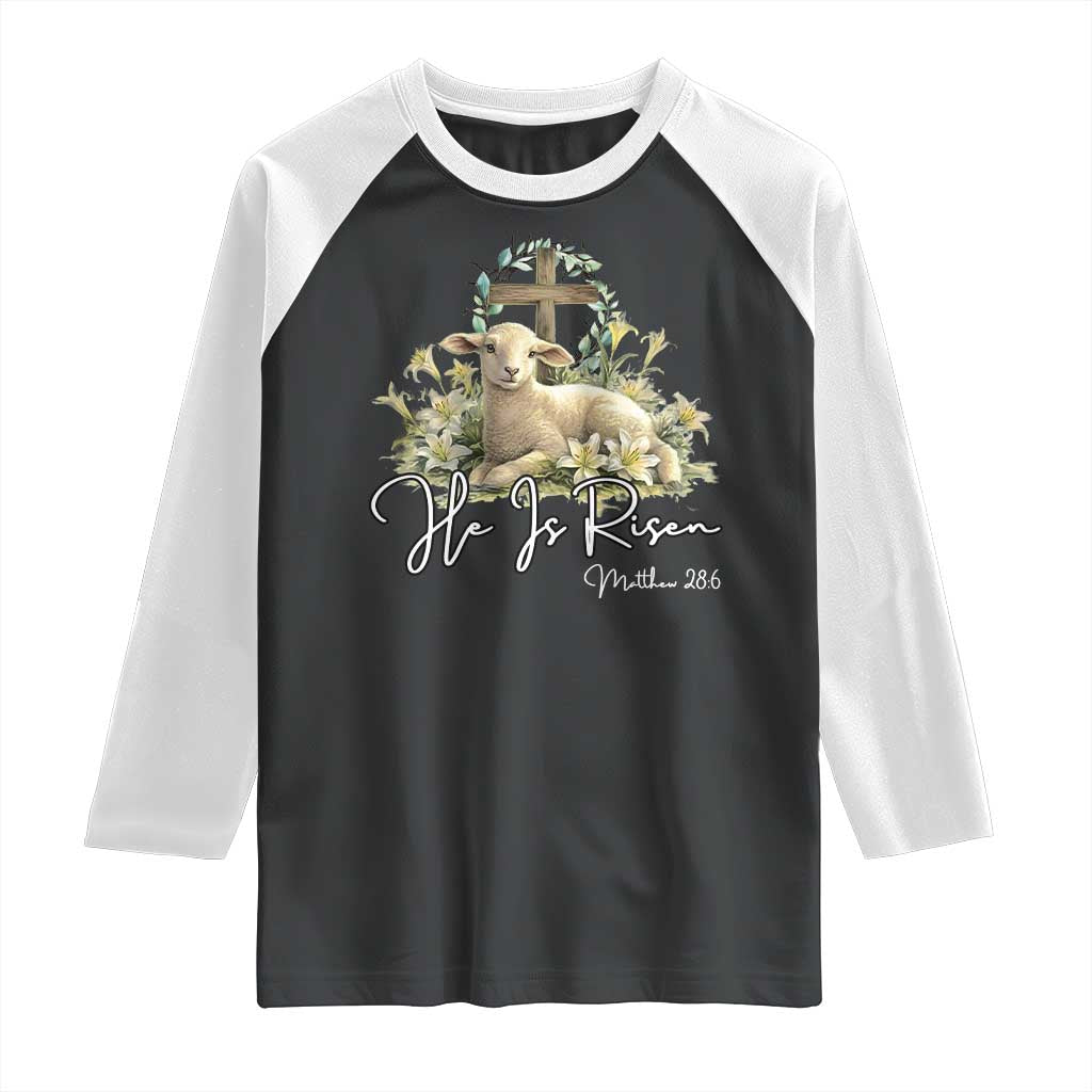 He Is Risen Raglan Shirt Christian Religious Easter Day Bible Verse Sheep TS11 Black White Print Your Wear