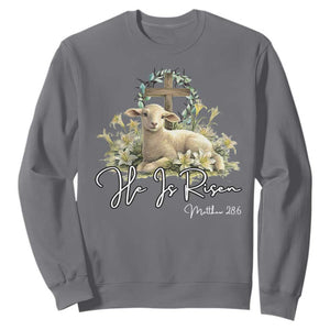 He Is Risen Sweatshirt Christian Religious Easter Day Bible Verse Sheep TS11 Charcoal Print Your Wear