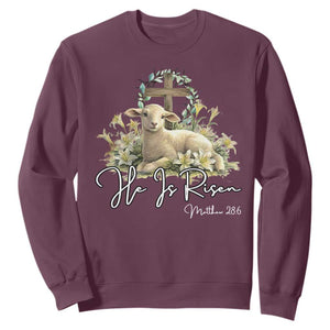 He Is Risen Sweatshirt Christian Religious Easter Day Bible Verse Sheep TS11 Maroon Print Your Wear