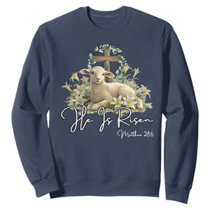 He Is Risen Sweatshirt Christian Religious Easter Day Bible Verse Sheep TS11 Navy Print Your Wear