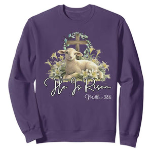 He Is Risen Sweatshirt Christian Religious Easter Day Bible Verse Sheep TS11 Purple Print Your Wear