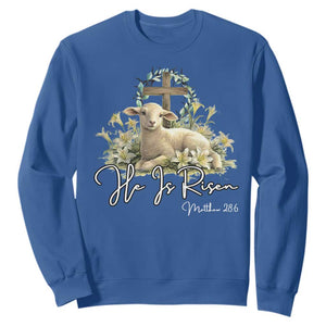 He Is Risen Sweatshirt Christian Religious Easter Day Bible Verse Sheep TS11 Royal Blue Print Your Wear