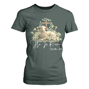 He Is Risen T Shirt For Women Christian Religious Easter Day Bible Verse Sheep TS11 Dark Forest Green Print Your Wear