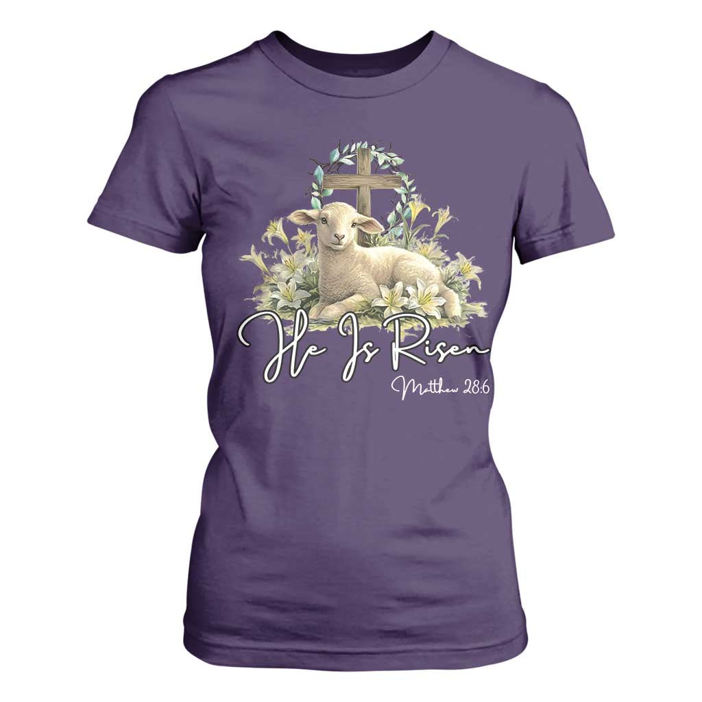He Is Risen T Shirt For Women Christian Religious Easter Day Bible Verse Sheep TS11 Purple Print Your Wear
