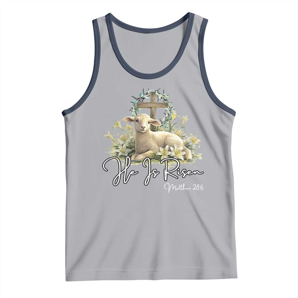 He Is Risen Tank Top Christian Religious Easter Day Bible Verse Sheep TS11 Athletic Heather Navy Print Your Wear