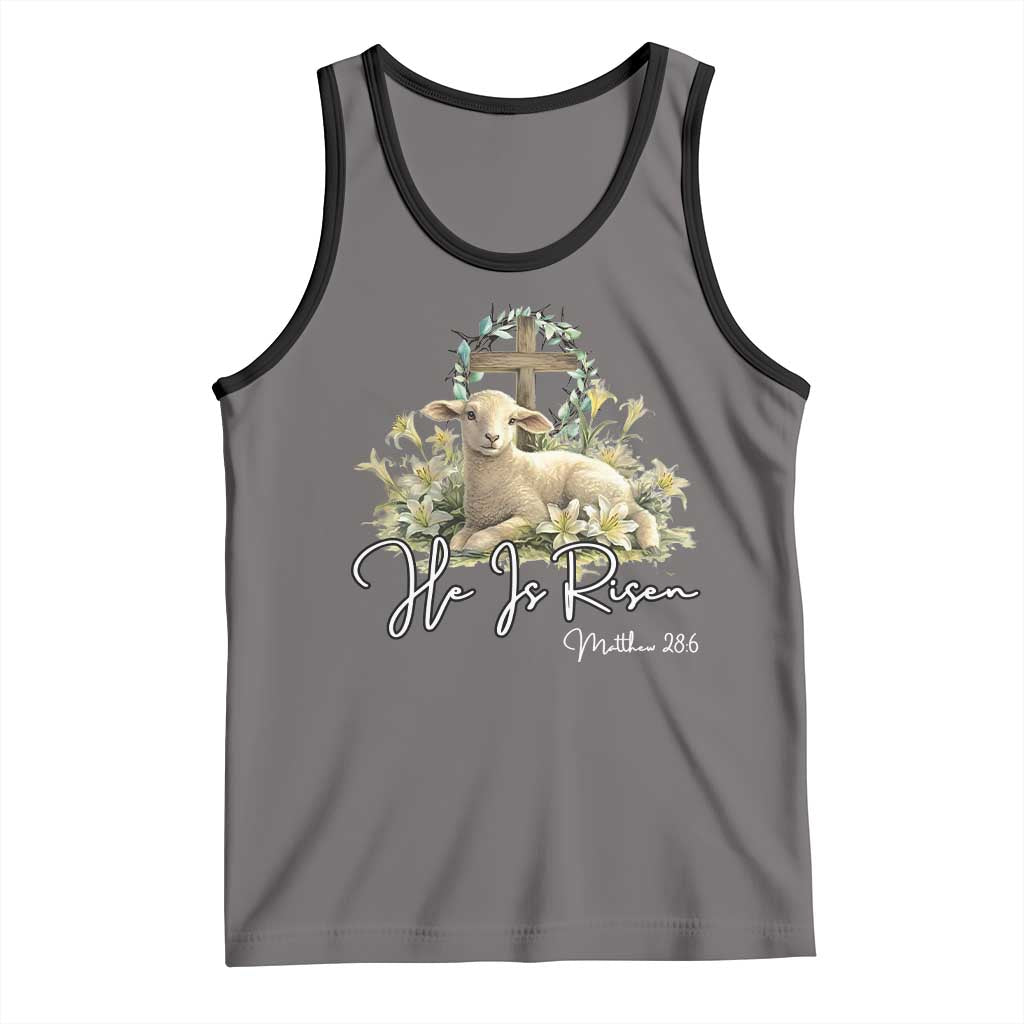 He Is Risen Tank Top Christian Religious Easter Day Bible Verse Sheep TS11 Deep Heather Black Print Your Wear
