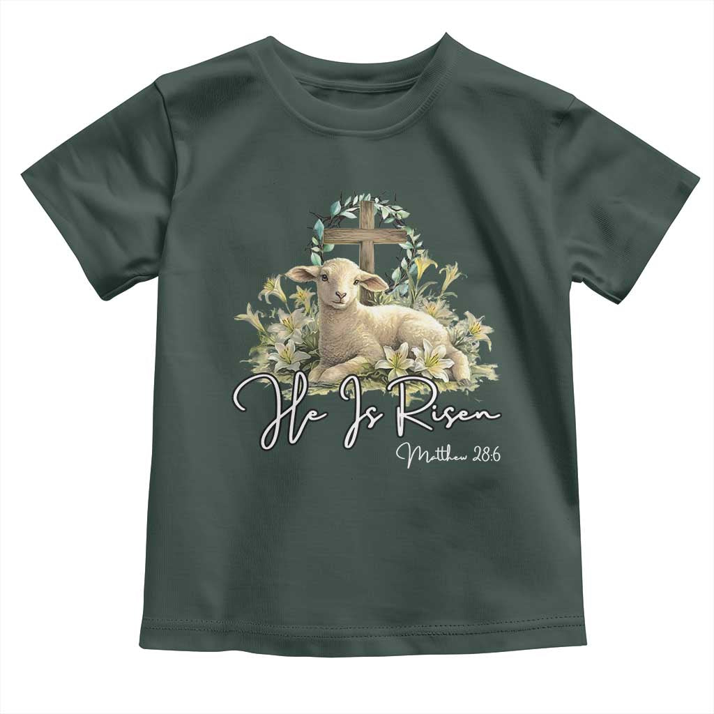 He Is Risen Toddler T Shirt Christian Religious Easter Day Bible Verse Sheep TS11 Dark Forest Green Print Your Wear