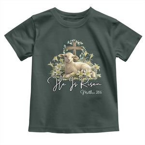 He Is Risen Toddler T Shirt Christian Religious Easter Day Bible Verse Sheep TS11 Dark Forest Green Print Your Wear