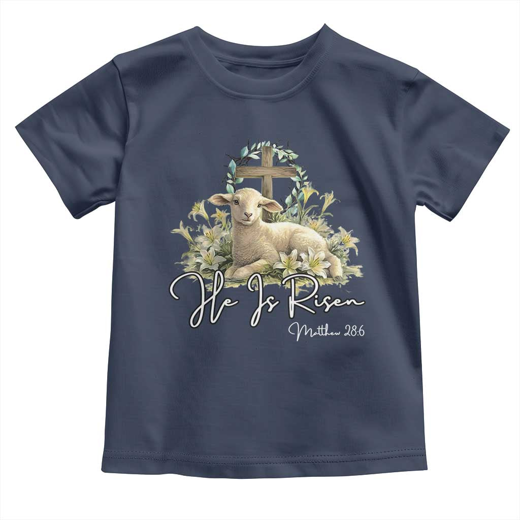 He Is Risen Toddler T Shirt Christian Religious Easter Day Bible Verse Sheep TS11 Navy Print Your Wear
