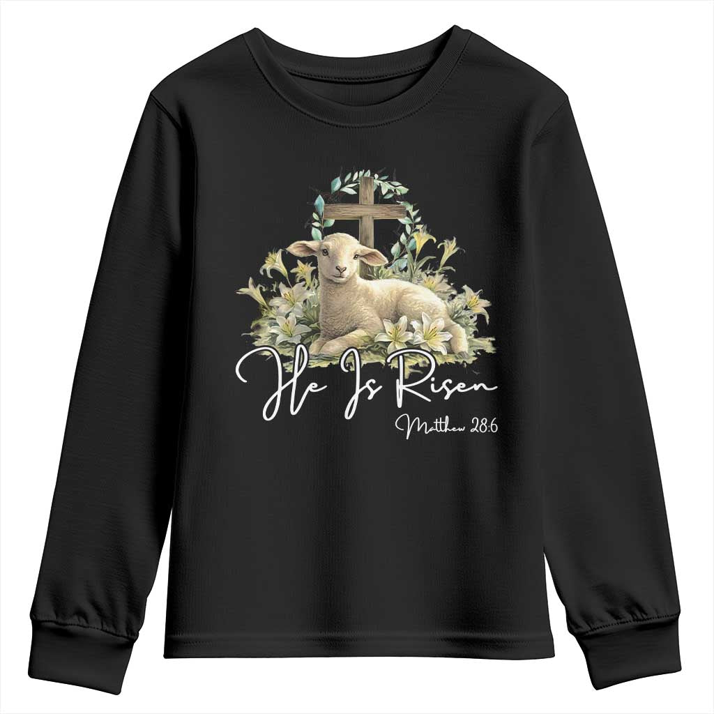He Is Risen Youth Sweatshirt Christian Religious Easter Day Bible Verse Sheep TS11 Black Print Your Wear