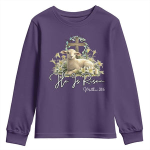 He Is Risen Youth Sweatshirt Christian Religious Easter Day Bible Verse Sheep TS11 Purple Print Your Wear