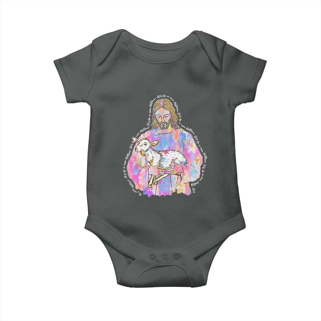 He Is Risen Baby Onesie Christian Religious Easter Day Bible Verse Sheep Glitter Print TS11 Dark Heather Print Your Wear
