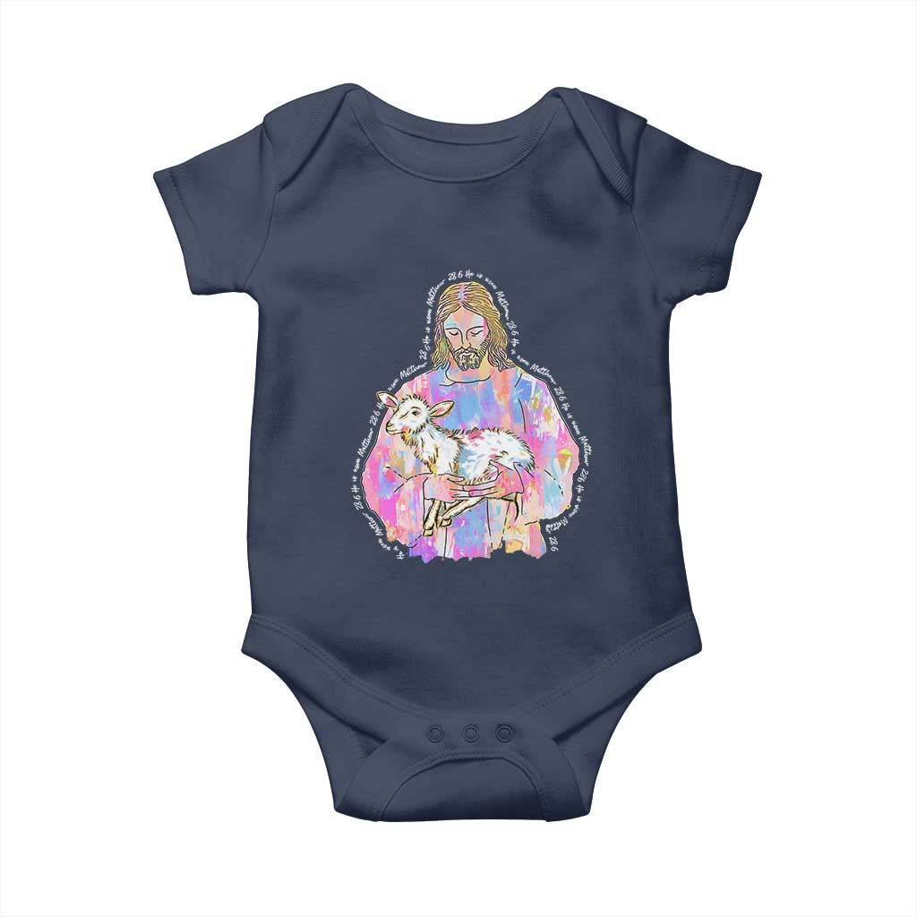 He Is Risen Baby Onesie Christian Religious Easter Day Bible Verse Sheep Glitter Print TS11 Navy Print Your Wear