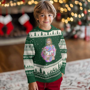He Is Risen Ugly Christmas Sweater Christian Religious Easter Day Bible Verse Sheep Glitter Print TS11 Forest Green Beige Print Your Wear