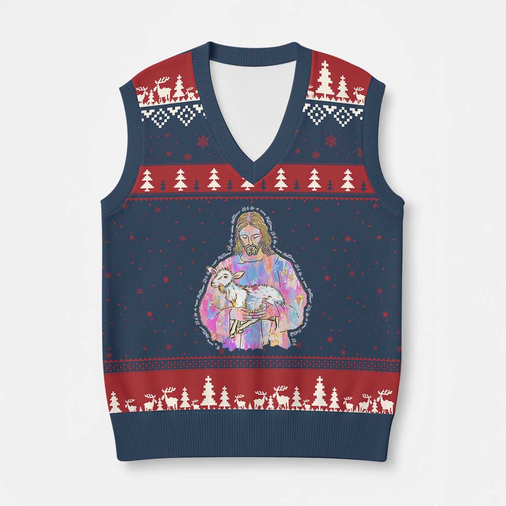 He Is Risen V-Neck Knit Sweater Vest Christian Religious Easter Day Bible Verse Sheep Glitter Print TS11 Navy Red Print Your Wear