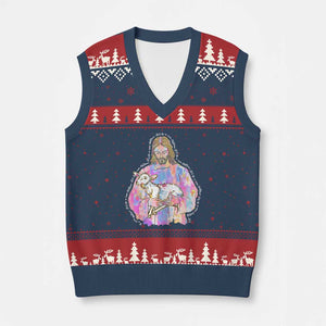 He Is Risen V-Neck Knit Sweater Vest Christian Religious Easter Day Bible Verse Sheep Glitter Print TS11 Navy Red Print Your Wear