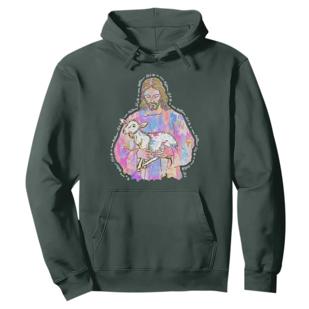 He Is Risen Hoodie Christian Religious Easter Day Bible Verse Sheep Glitter Print TS11 Dark Forest Green Print Your Wear