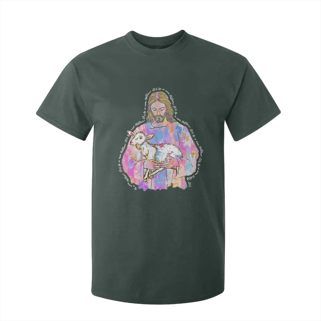 He Is Risen T Shirt For Kid Christian Religious Easter Day Bible Verse Sheep Glitter Print TS11 Dark Forest Green Print Your Wear