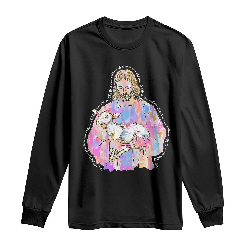 He Is Risen Long Sleeve Shirt Christian Religious Easter Day Bible Verse Sheep Glitter Print TS11 Black Print Your Wear