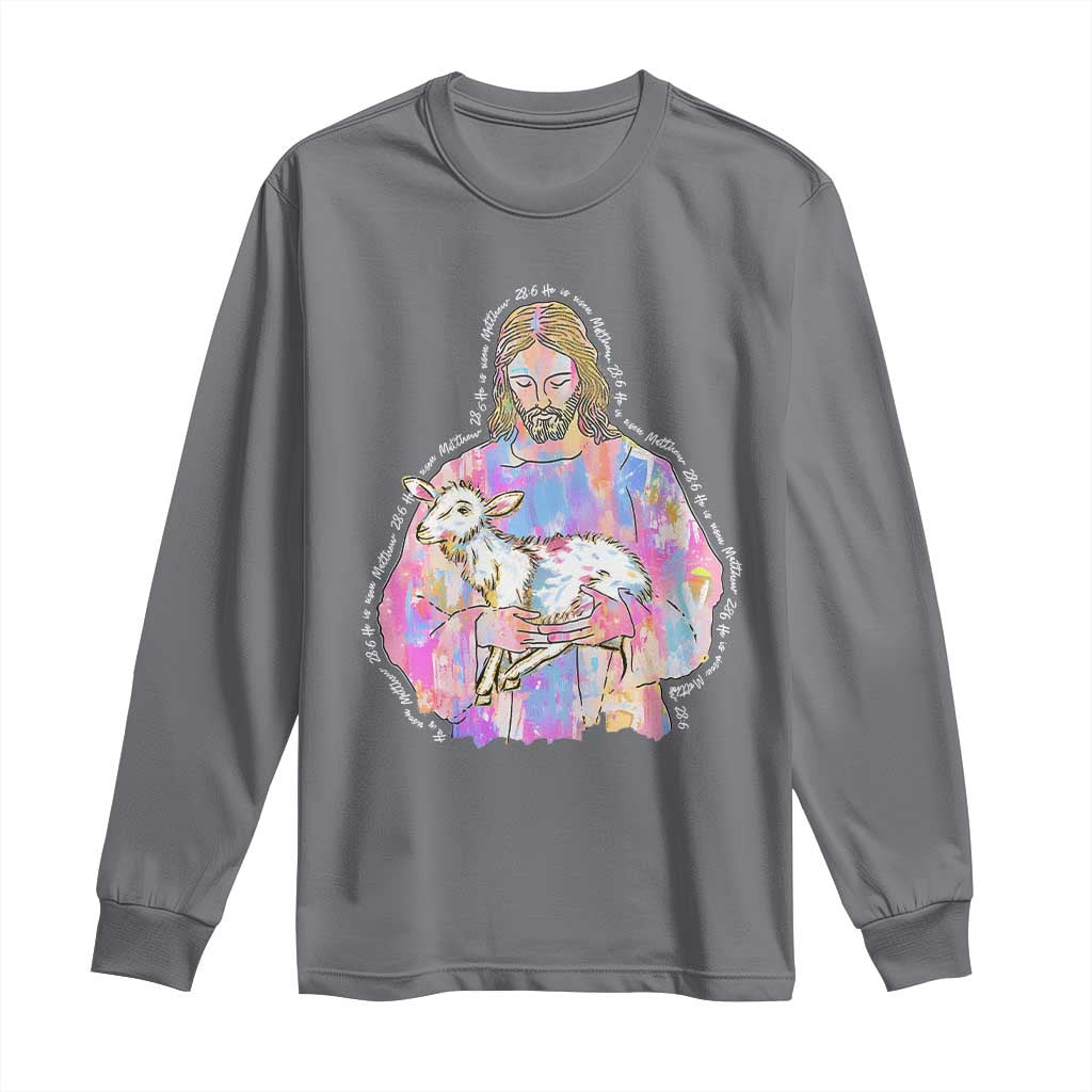 He Is Risen Long Sleeve Shirt Christian Religious Easter Day Bible Verse Sheep Glitter Print TS11 Charcoal Print Your Wear