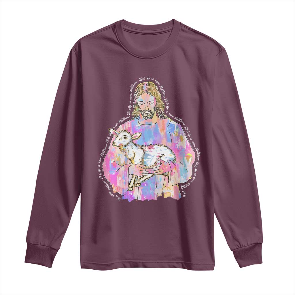 He Is Risen Long Sleeve Shirt Christian Religious Easter Day Bible Verse Sheep Glitter Print TS11 Maroon Print Your Wear