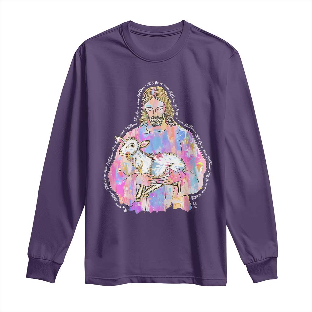 He Is Risen Long Sleeve Shirt Christian Religious Easter Day Bible Verse Sheep Glitter Print TS11 Purple Print Your Wear