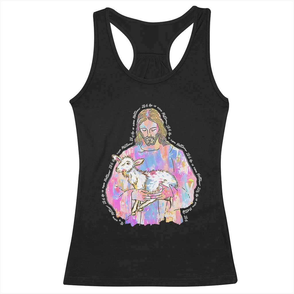 He Is Risen Racerback Tank Top Christian Religious Easter Day Bible Verse Sheep Glitter Print TS11 Black Print Your Wear