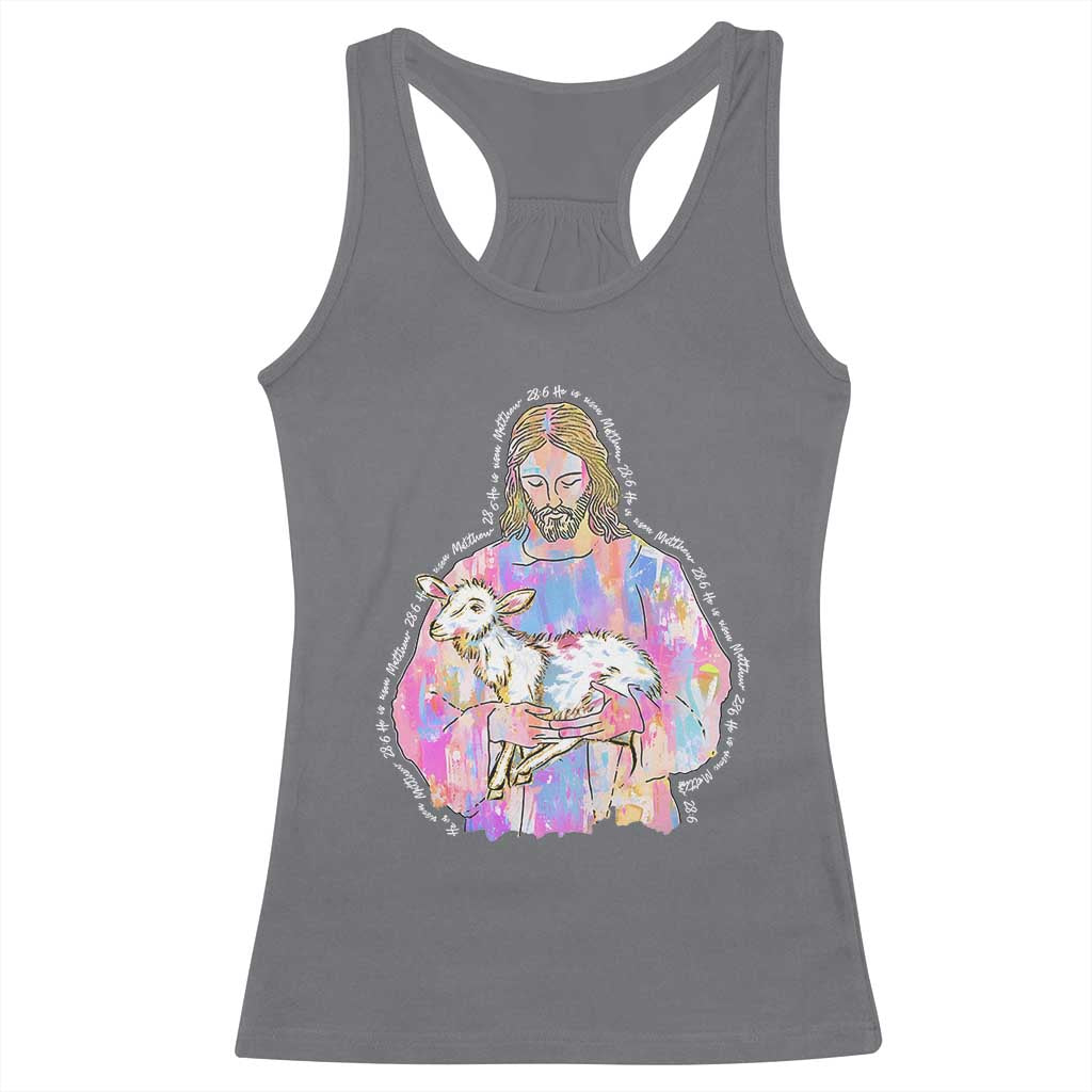 He Is Risen Racerback Tank Top Christian Religious Easter Day Bible Verse Sheep Glitter Print TS11 Charcoal Print Your Wear