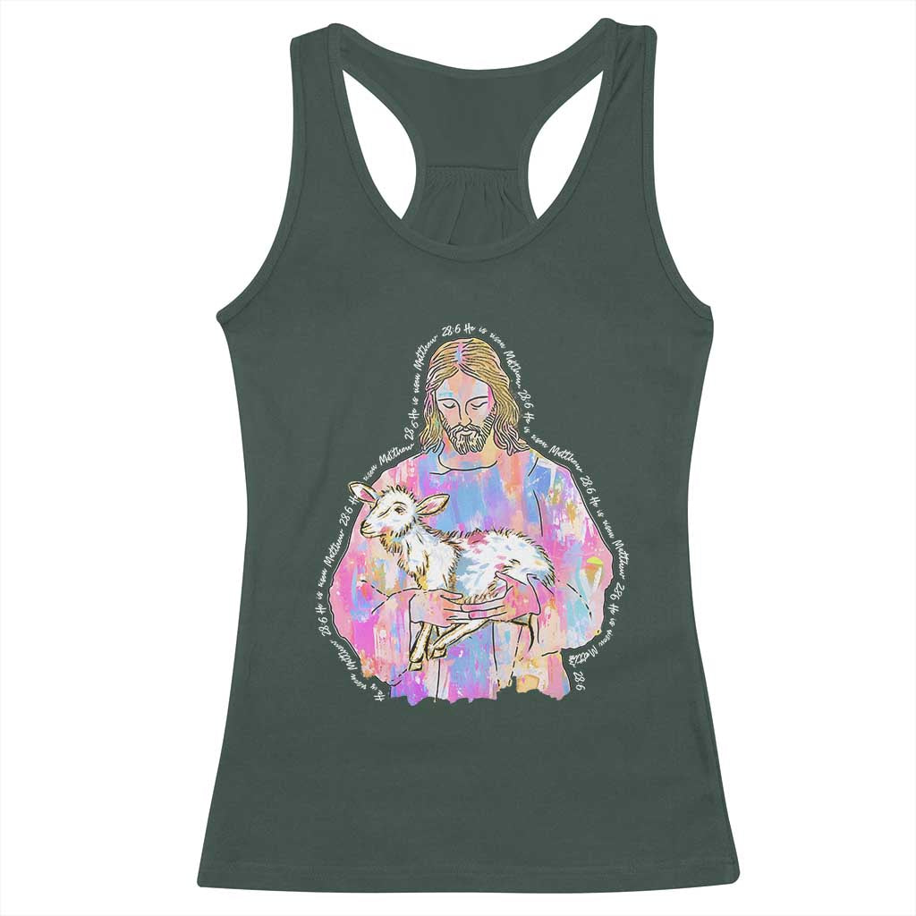 He Is Risen Racerback Tank Top Christian Religious Easter Day Bible Verse Sheep Glitter Print TS11 Dark Forest Green Print Your Wear