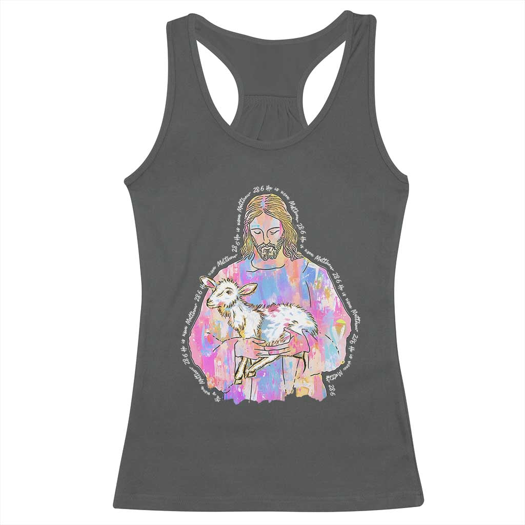 He Is Risen Racerback Tank Top Christian Religious Easter Day Bible Verse Sheep Glitter Print TS11 Dark Heather Print Your Wear