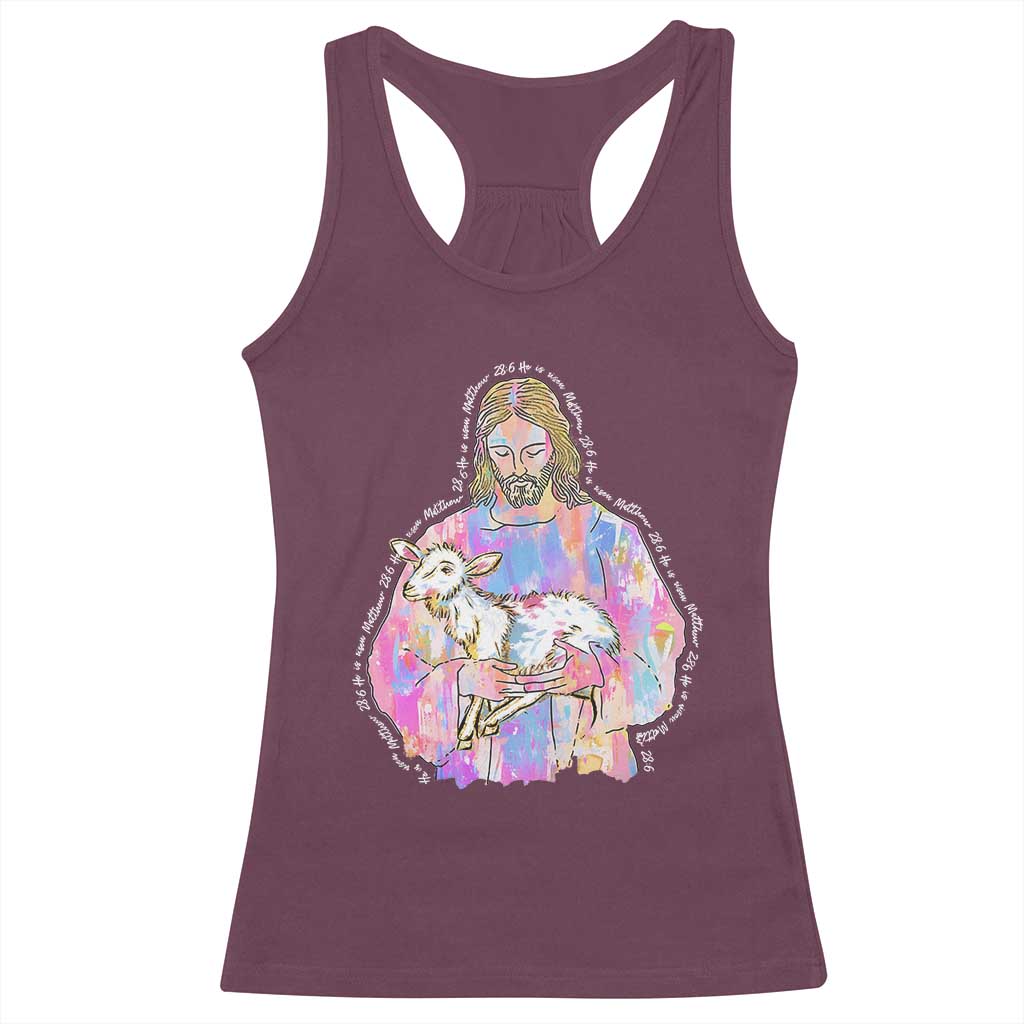 He Is Risen Racerback Tank Top Christian Religious Easter Day Bible Verse Sheep Glitter Print TS11 Maroon Print Your Wear