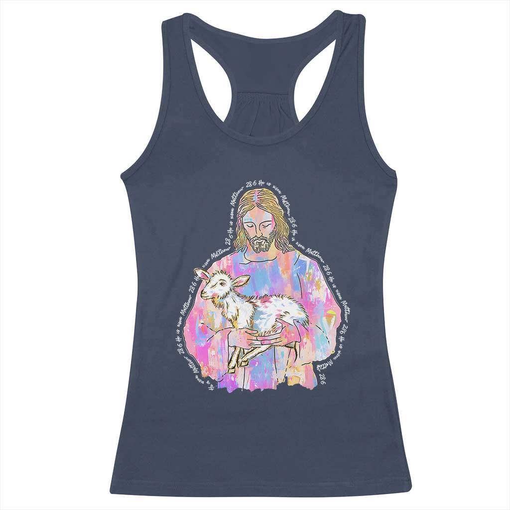 He Is Risen Racerback Tank Top Christian Religious Easter Day Bible Verse Sheep Glitter Print TS11 Navy Print Your Wear