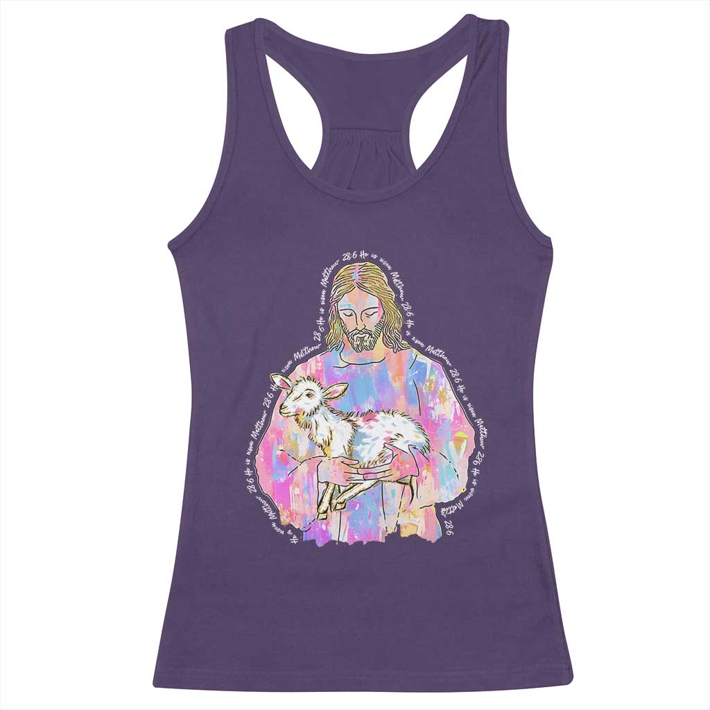 He Is Risen Racerback Tank Top Christian Religious Easter Day Bible Verse Sheep Glitter Print TS11 Purple Print Your Wear