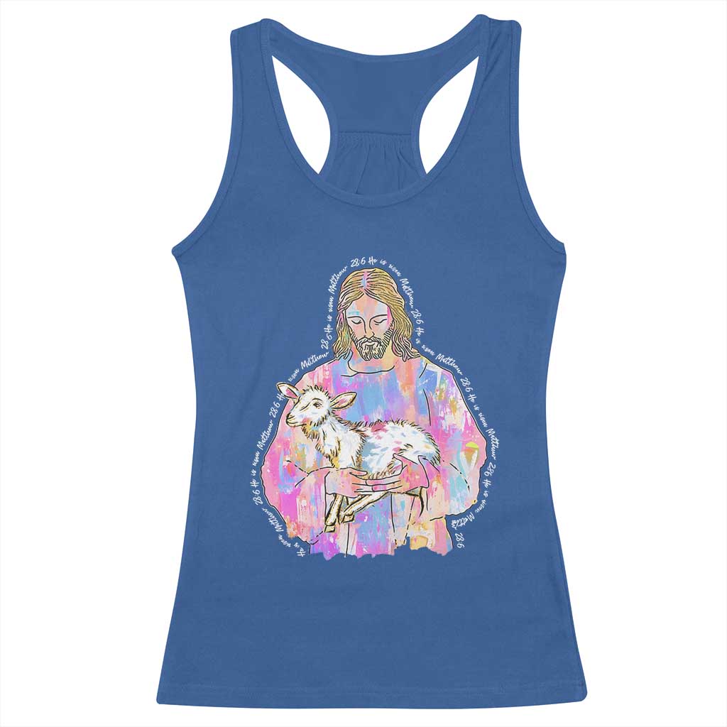 He Is Risen Racerback Tank Top Christian Religious Easter Day Bible Verse Sheep Glitter Print TS11 Royal Blue Print Your Wear