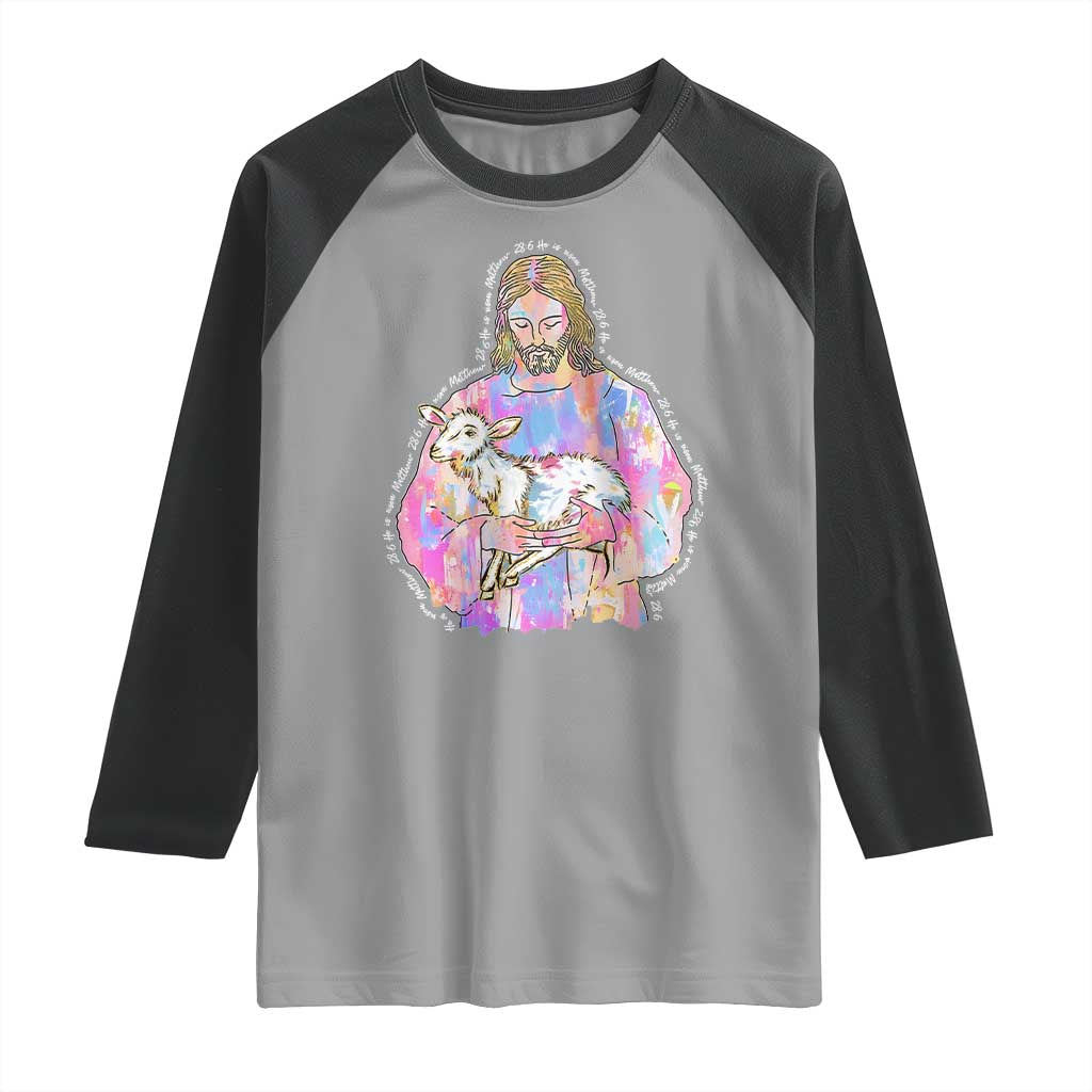 He Is Risen Raglan Shirt Christian Religious Easter Day Bible Verse Sheep Glitter Print TS11 Sport Gray Black Print Your Wear