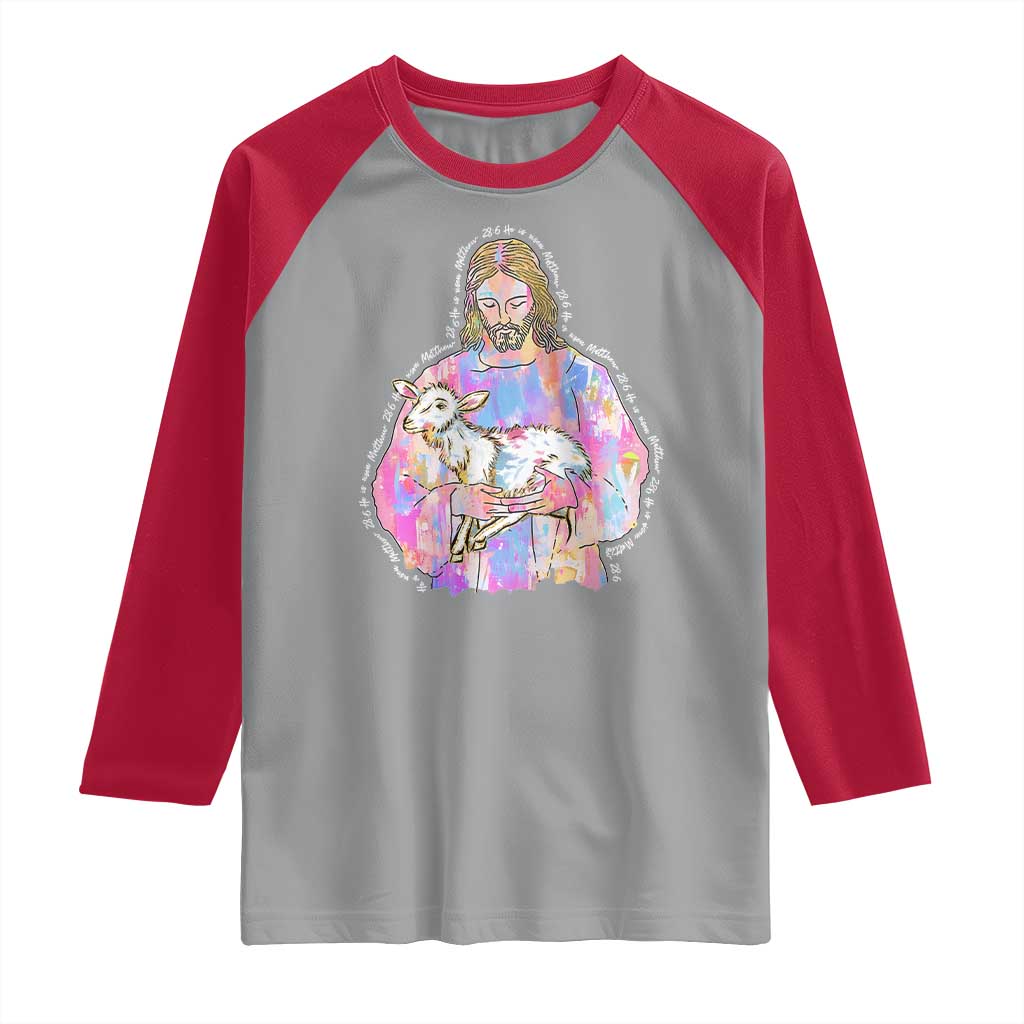 He Is Risen Raglan Shirt Christian Religious Easter Day Bible Verse Sheep Glitter Print TS11 Sport Gray Red Print Your Wear
