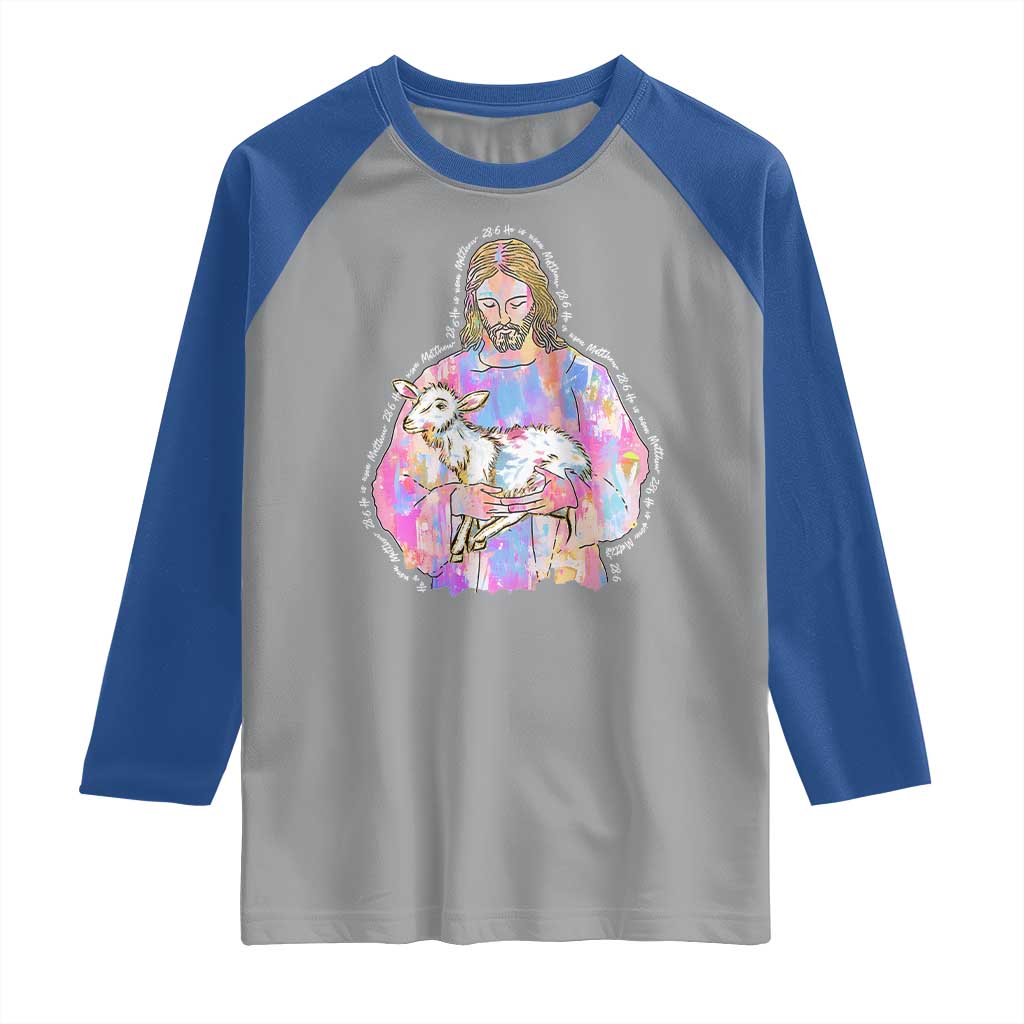 He Is Risen Raglan Shirt Christian Religious Easter Day Bible Verse Sheep Glitter Print TS11 Sport Gray Royal Print Your Wear