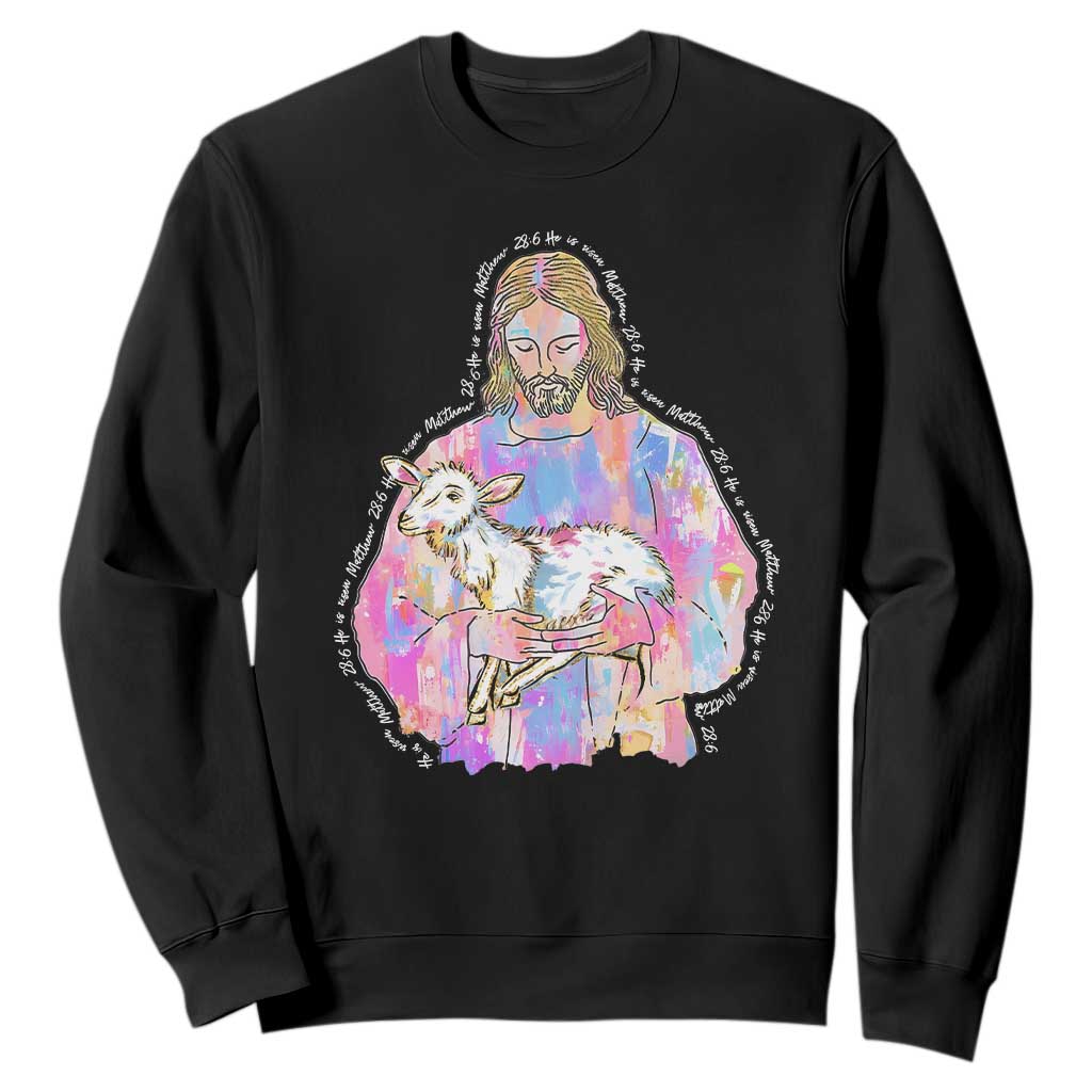 He Is Risen Sweatshirt Christian Religious Easter Day Bible Verse Sheep Glitter Print TS11 Black Print Your Wear