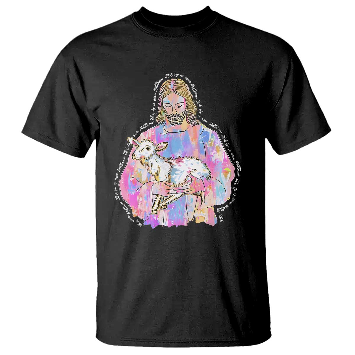 He Is Risen T Shirt Christian Religious Easter Day Bible Verse Sheep Glitter Print TS11 Black Print Your Wear