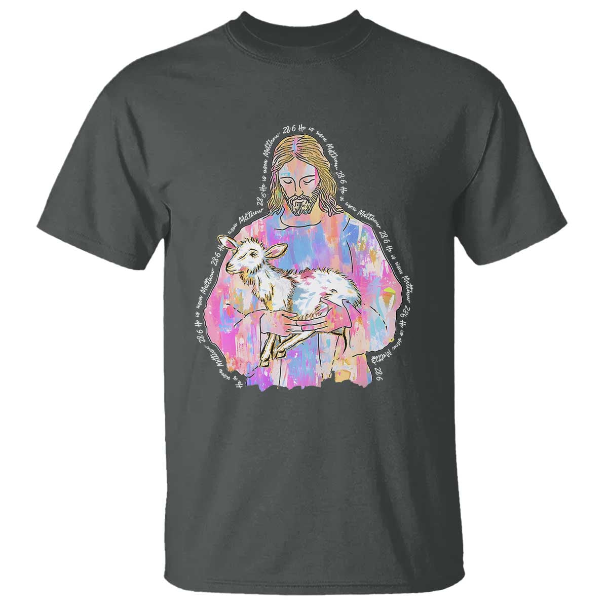 He Is Risen T Shirt Christian Religious Easter Day Bible Verse Sheep Glitter Print TS11 Dark Heather Print Your Wear