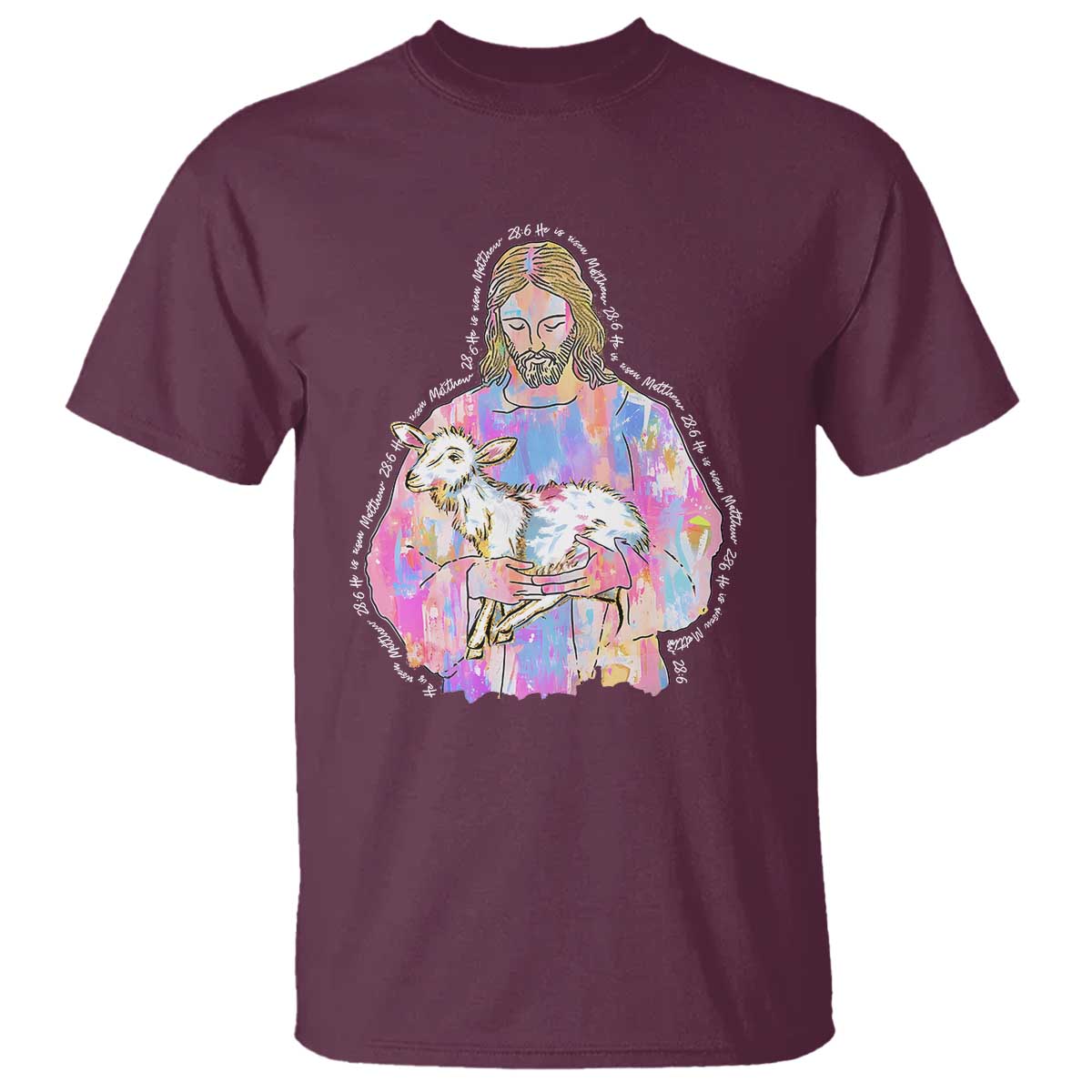 He Is Risen T Shirt Christian Religious Easter Day Bible Verse Sheep Glitter Print TS11 Maroon Print Your Wear