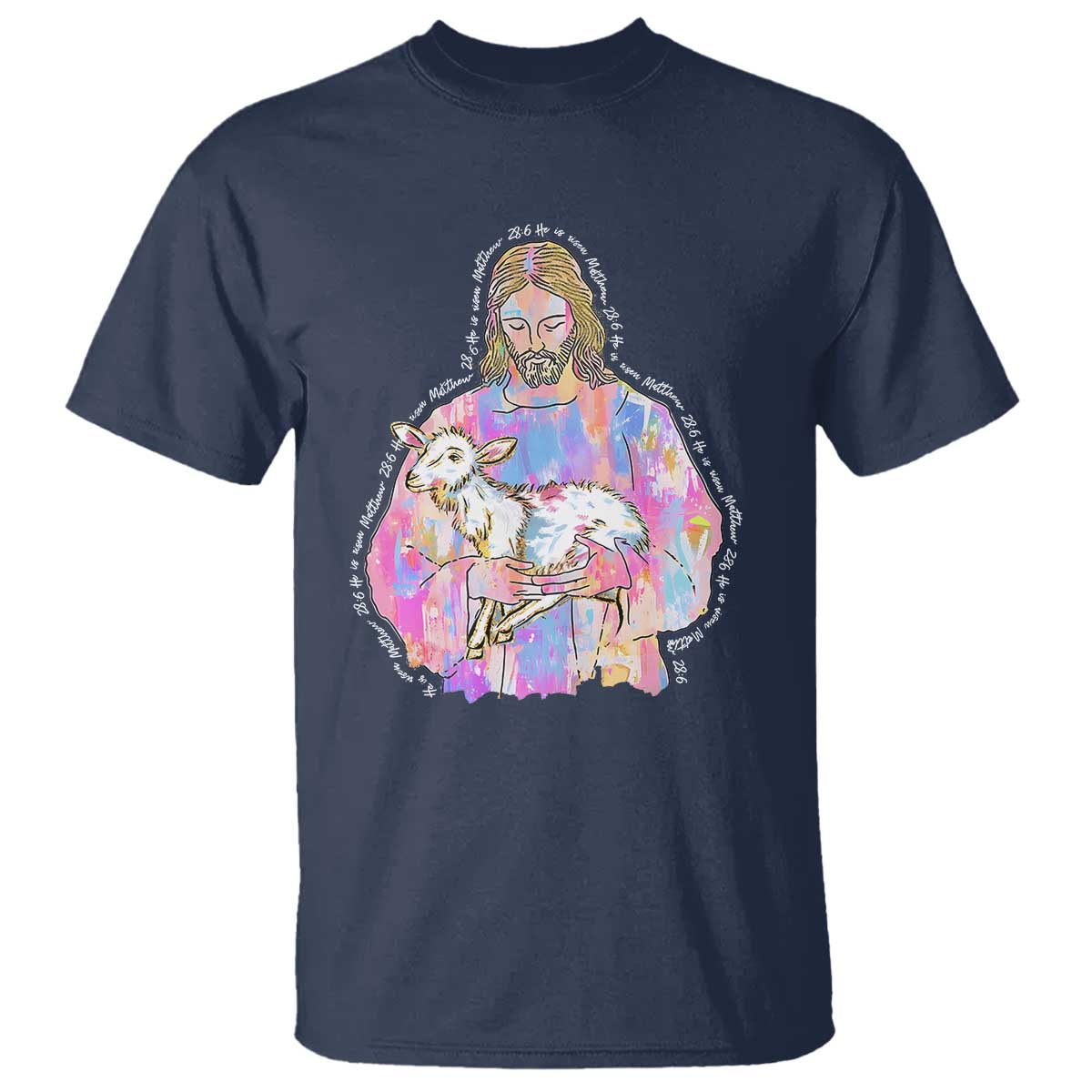He Is Risen T Shirt Christian Religious Easter Day Bible Verse Sheep Glitter Print TS11 Navy Print Your Wear