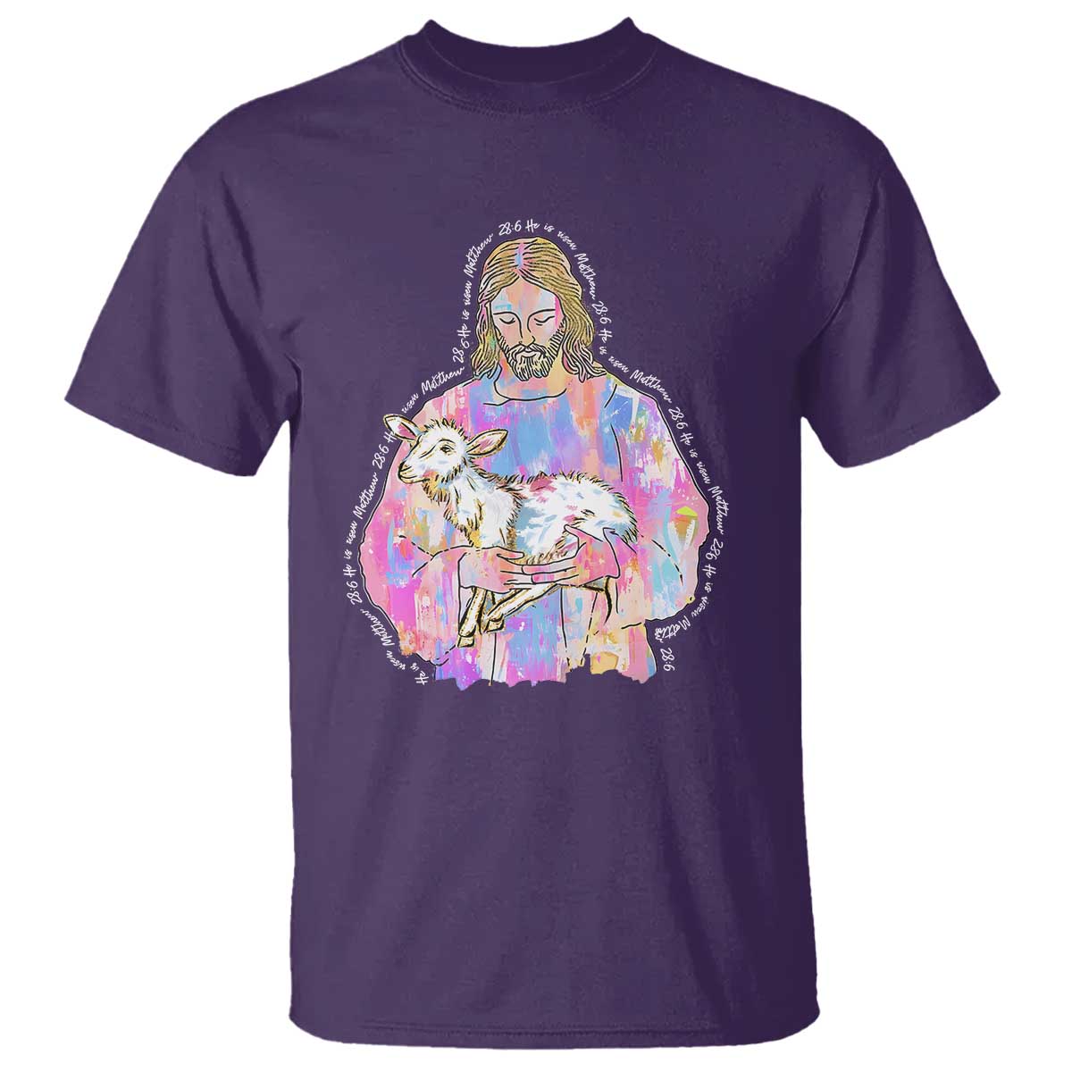 He Is Risen T Shirt Christian Religious Easter Day Bible Verse Sheep Glitter Print TS11 Purple Print Your Wear