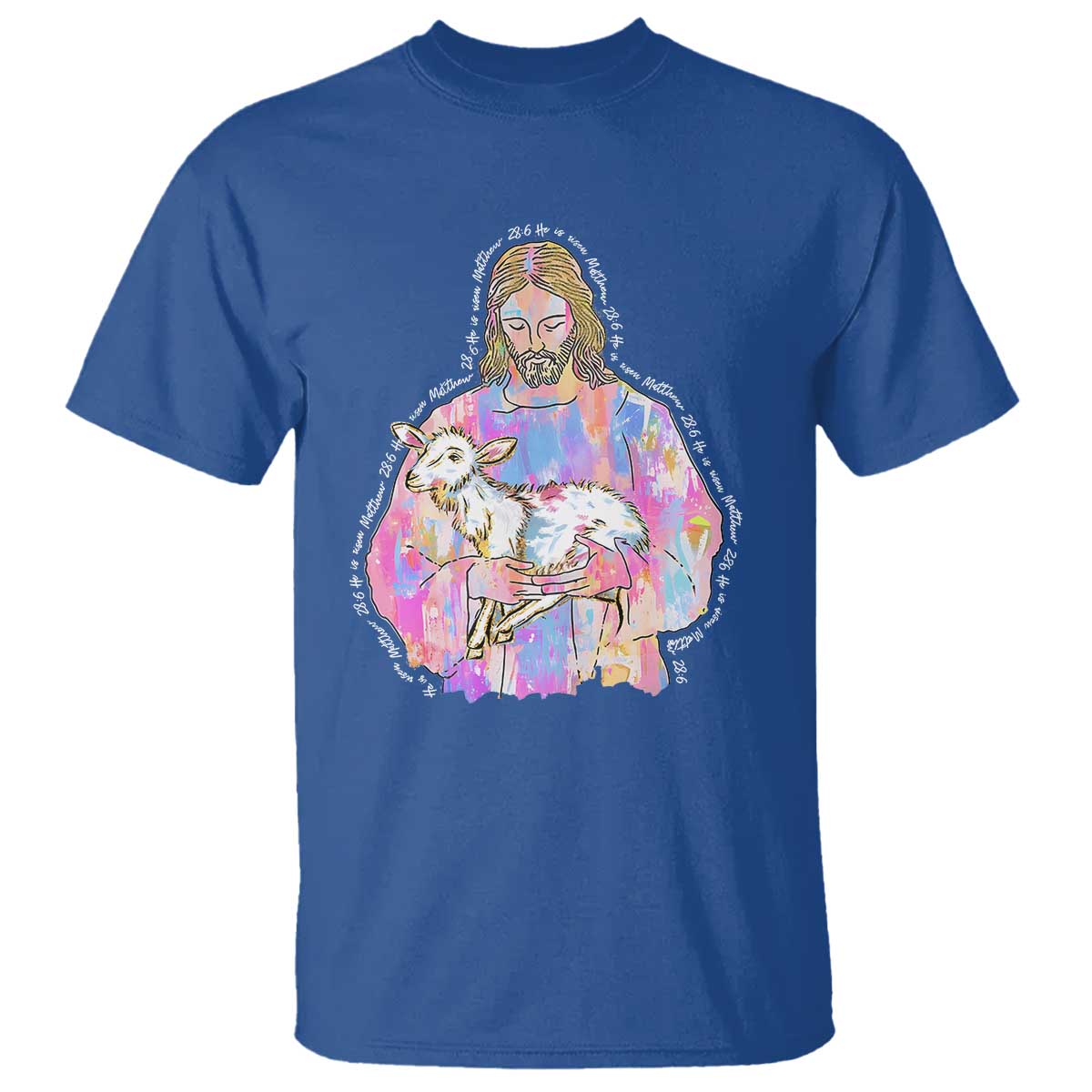He Is Risen T Shirt Christian Religious Easter Day Bible Verse Sheep Glitter Print TS11 Royal Blue Print Your Wear