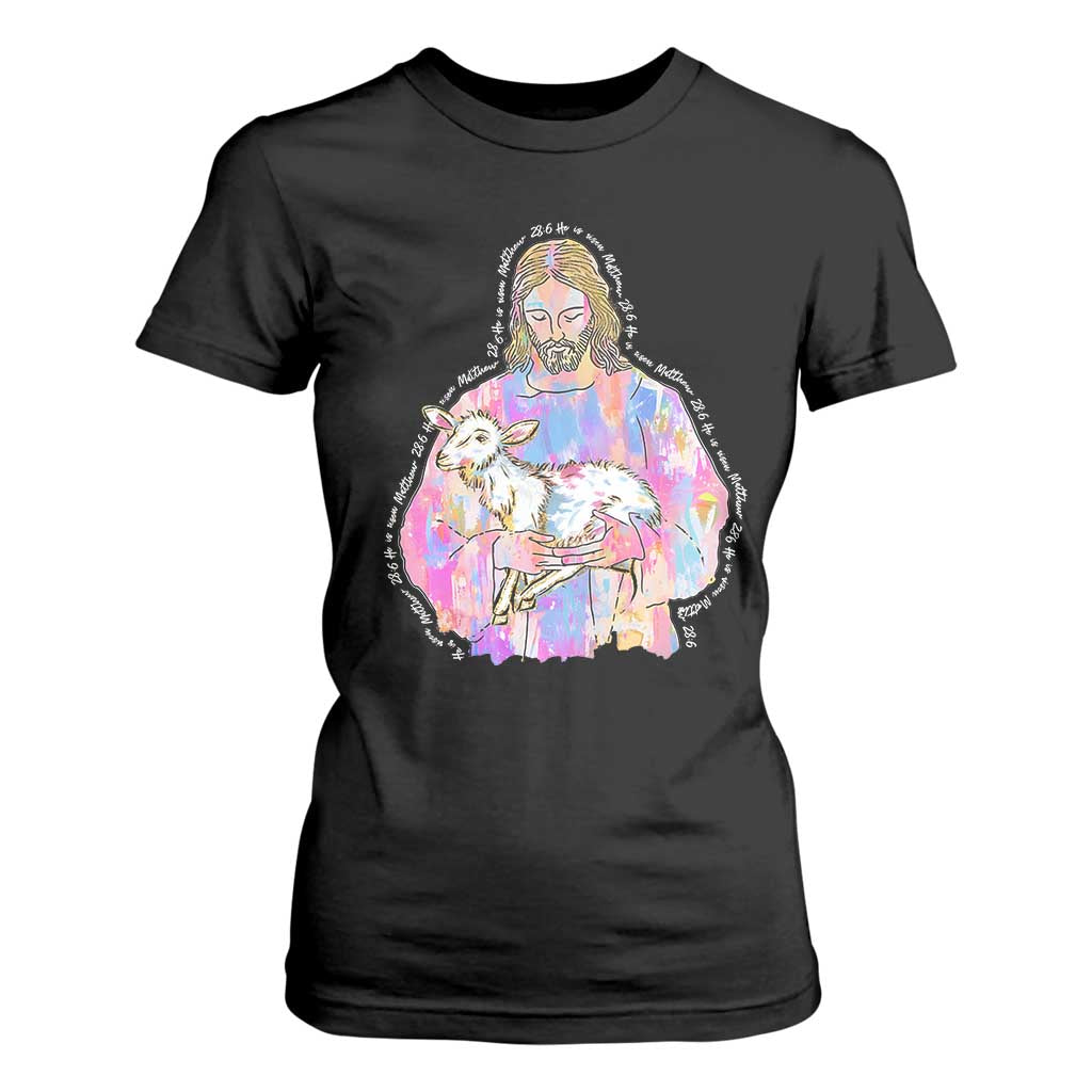 He Is Risen T Shirt For Women Christian Religious Easter Day Bible Verse Sheep Glitter Print TS11 Black Print Your Wear