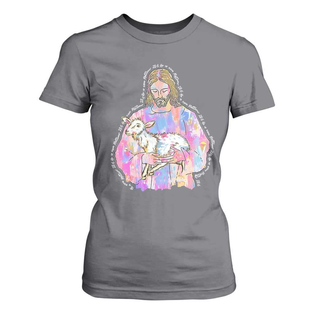He Is Risen T Shirt For Women Christian Religious Easter Day Bible Verse Sheep Glitter Print TS11 Charcoal Print Your Wear