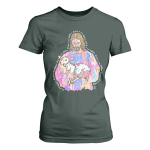 He Is Risen T Shirt For Women Christian Religious Easter Day Bible Verse Sheep Glitter Print TS11 Dark Forest Green Print Your Wear